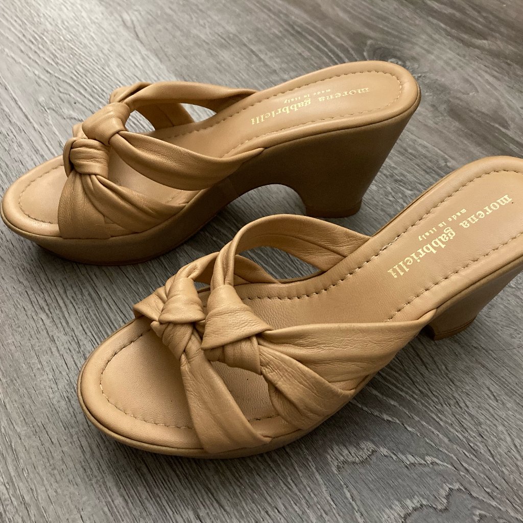 Morena Gabbrielli Made In Italy Toffee Knot Tan Wedge Sandals Womens Fits Sz 7.5